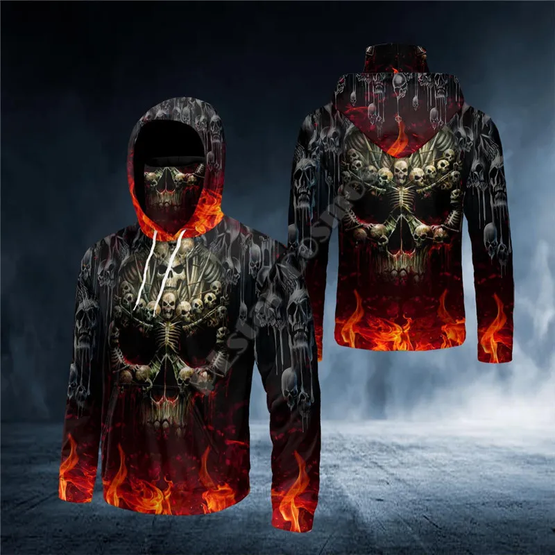 

Hell Fire Horror Skull 3D All Over Printed Bandana Hoodie US Size Women Men Casual Pullover Hoodie Mask Warm