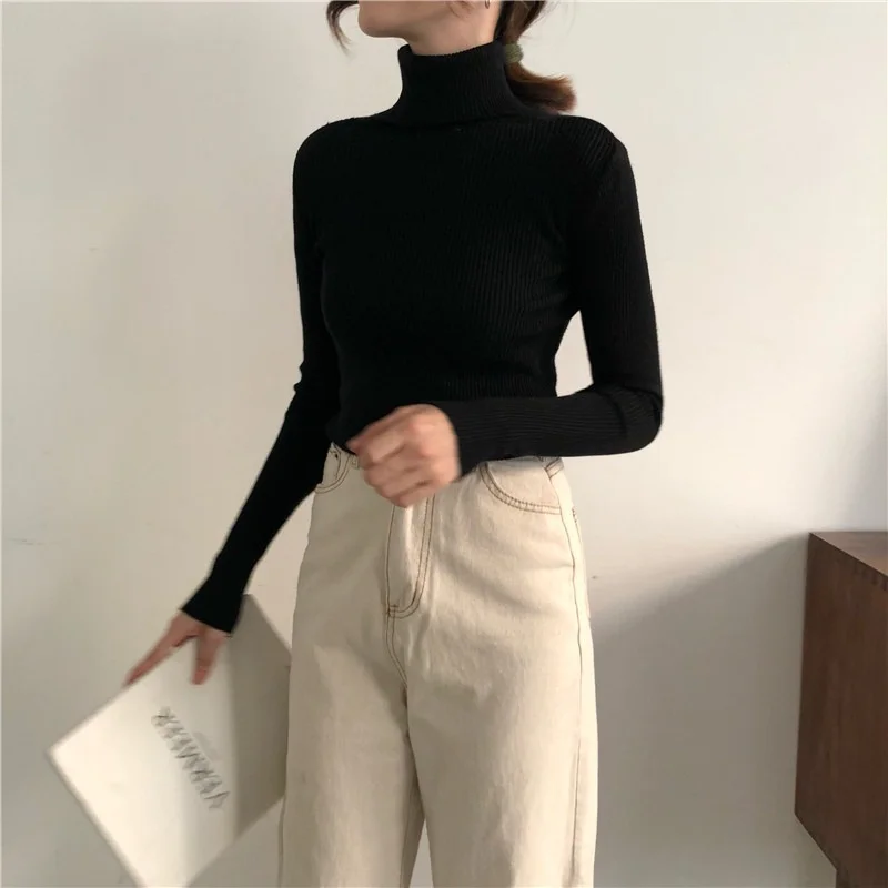 Elegant Turtleneck Women\'s Sweater Autumn Winter Pullover Slim Bottoming Knitted Tops Casual Long Sleeve Jumper Pull Femme 2024