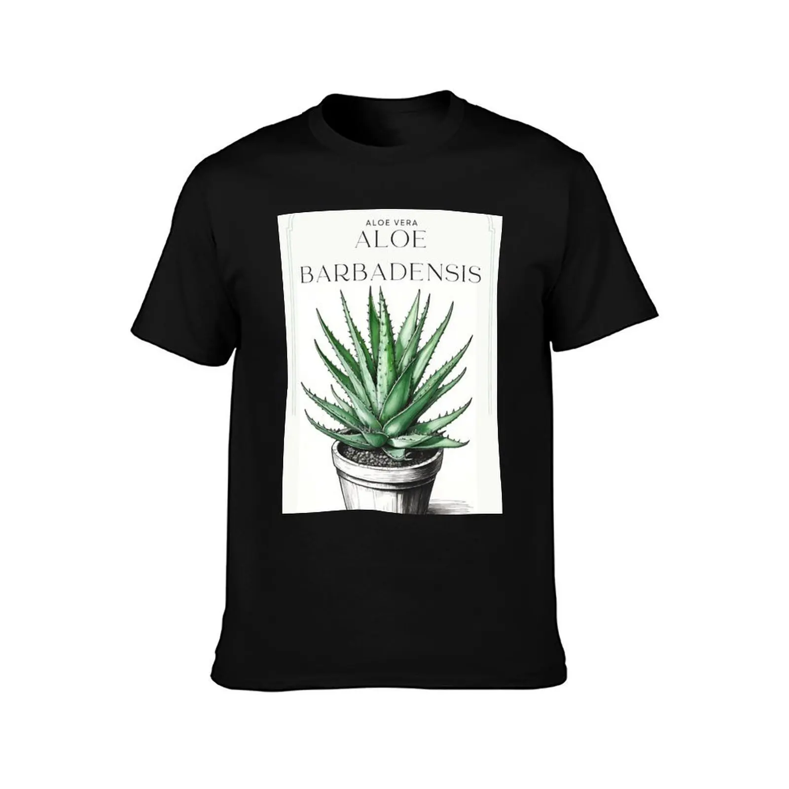 Botanical Aloe Vera in pot rustic sketch by CallisC Arts ????? T-Shirt Summer Casual Cotton Tee Oversized Streetwear Tops
