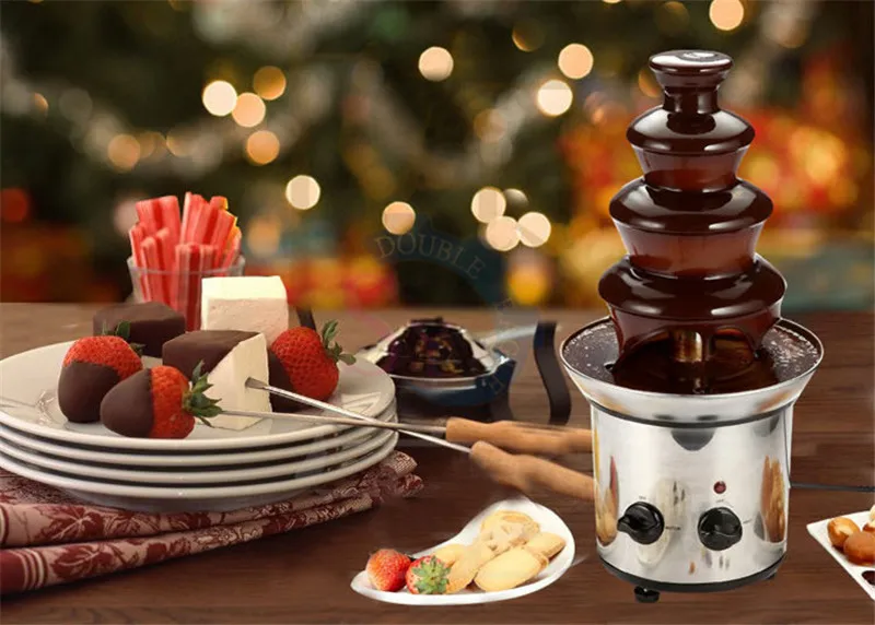 Home Use Small Chocolate Fondue Fountain Machine 4 Levels Stainless Steel Chocolate Hot Pot Fountain Fondue Dispenser for Party