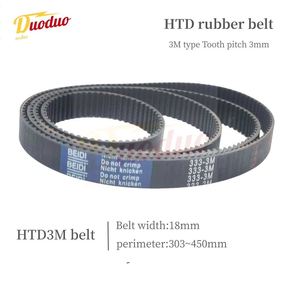 HTD 3M Synchronous Timing belt length 303/306/309/312/315/318/321/324/327/330/333/336mm - 447/450mm for width 18mm Rubber closed