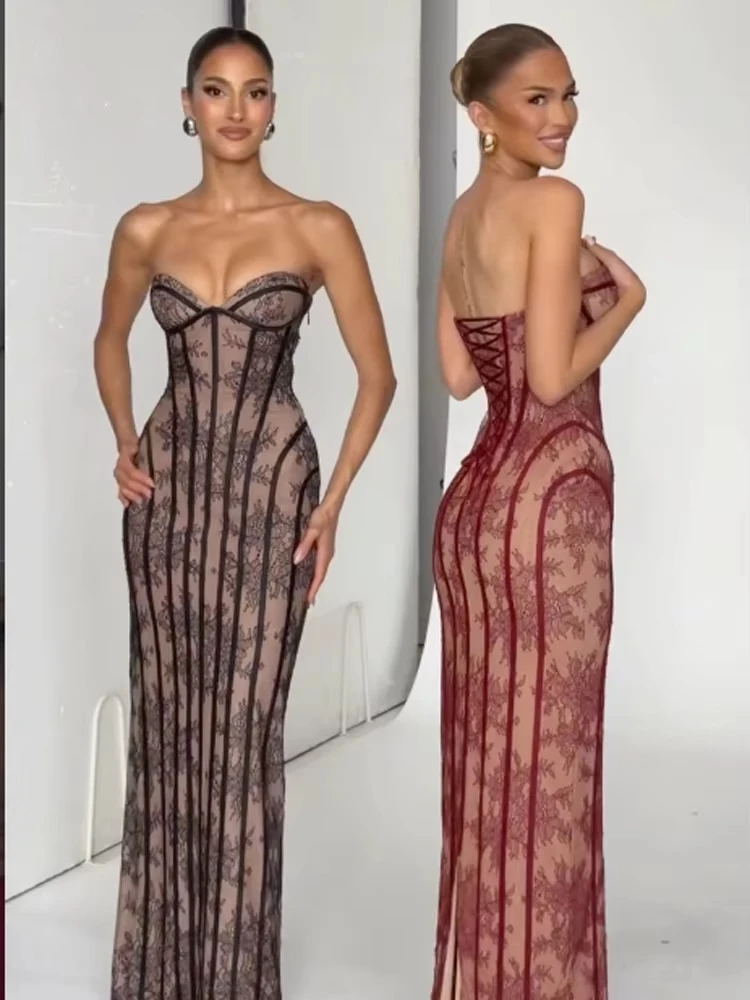 Chic Gauze Strapless Dress Women Backless Off-shoulder Waist Cinching Slim Maxi Vestidos 2026 Lady Evening Party Gowns - Image 5