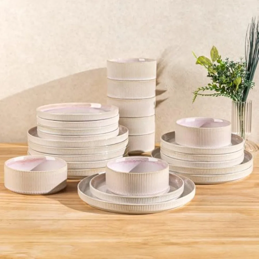 

Ceramic Dinnerware Sets for 8 24 Pieces Porcelain Lightweight Speckled Plates and Bowls Set with Scratch Resistant Finish Suita