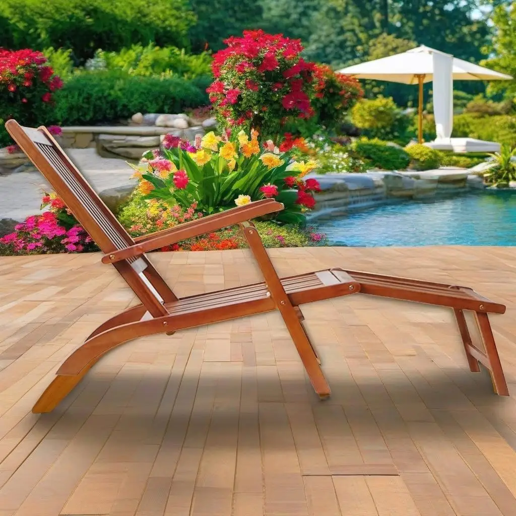 Solid Acacia Wood Patio Deck Chair with Footrest - Stylish Outdoor Furniture