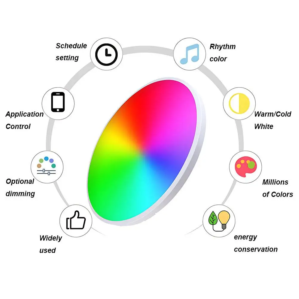 Plafonnier rond LED WIFI intelligent, RGB, variable, Compatible avec l'assistant Alexa pour chambre à coucher