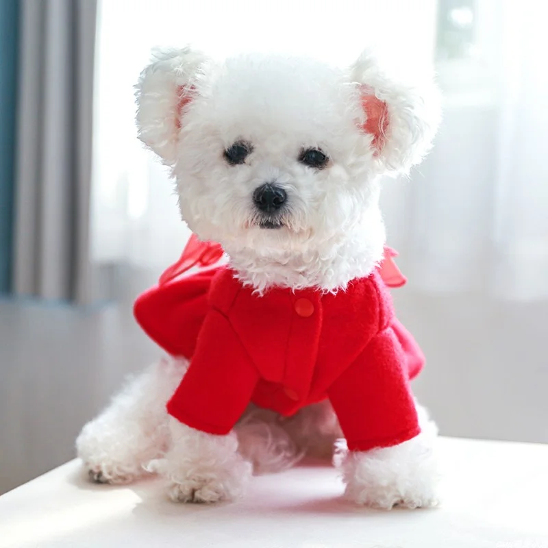 1PC pet clothing autumn and winter thickened new year red diamond bow princess skirt suitable for small and medium-sized dogs