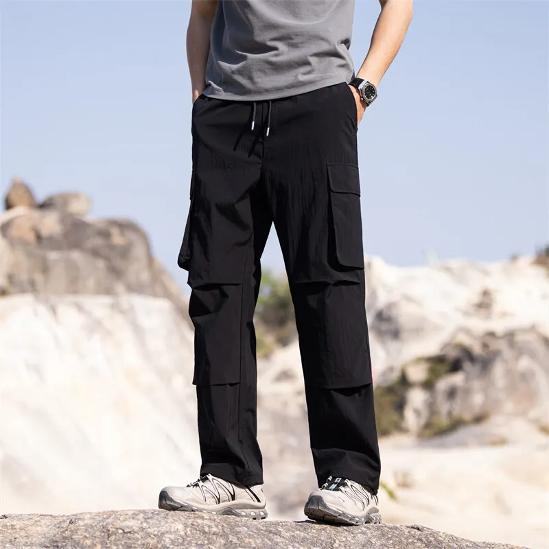 

Мужские брюки-карго с несколькими карманами, высококачественные однотонные простые модные повседневные брюки, свободные спортивные брюки для улицы, социальная уличная одежда