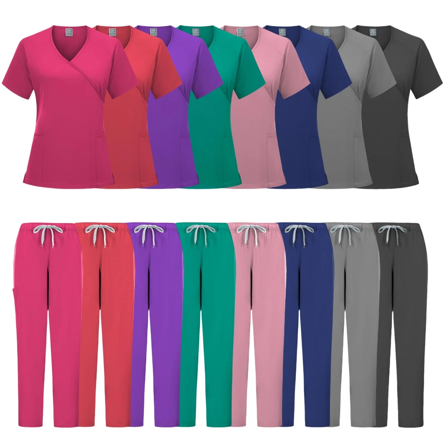 Multicolour Short Sleeve V-Neck Tops Pocket Pants Nurse Scrubs Set Medical Clinical Clothes Jogger Suit Doctor Nursing Uniforms