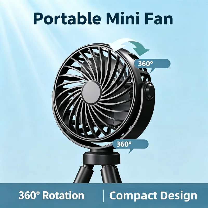 360° Rotatable Flexible Clip On Mini Fan, USB Rechargeable Strong Airflow Handheld Portable Fan for Stroller Crib Car Seat Bike Treadmill Outdoor Travel view 3