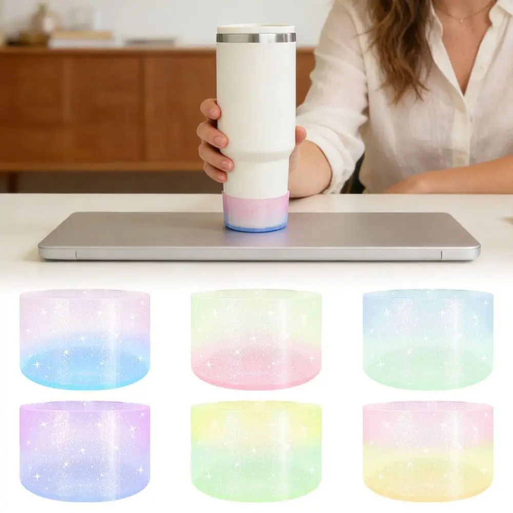 Gifts Jelly Gradient Glitter Bottom Cover Silicone Diameter 7.5cm Bottom Sleeve Anti Slip Cup Bottom Protector for Water Cup