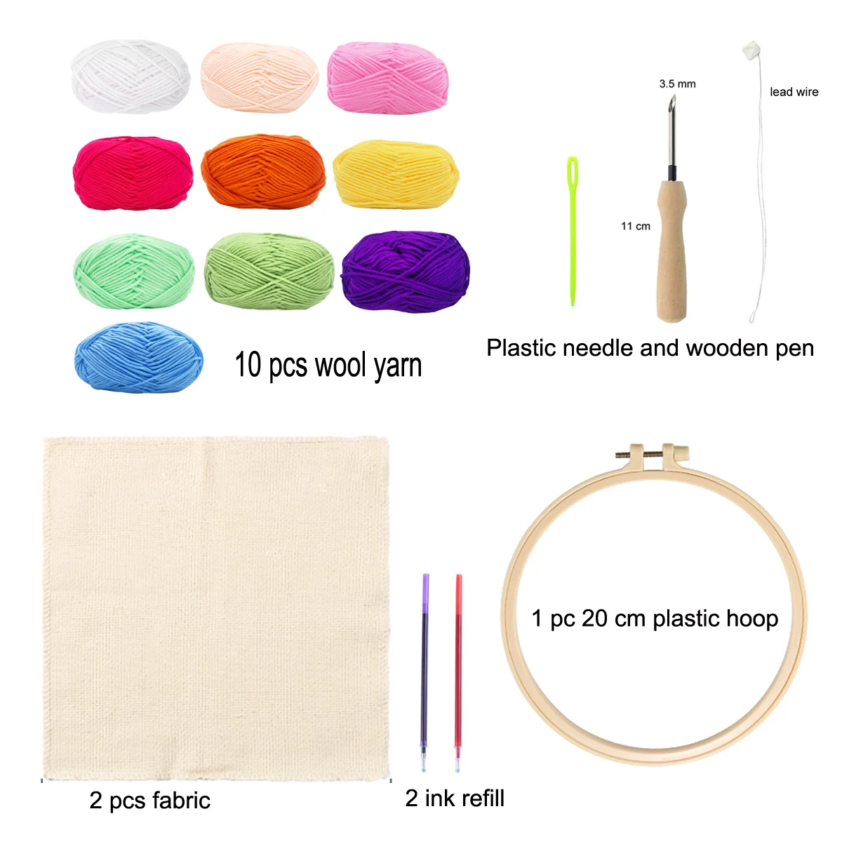 10 Colors Wool Yarns DIY Poke Punch Needle Embroidery Kits For Starter Craft Tools Set For Handmade Kids Childrens Wholesales