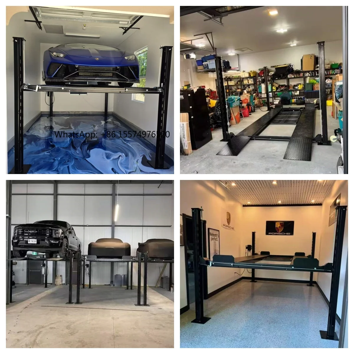 2026 Hot Selling4T Cheap Workshop Equipment Low Ceiling Mobile Level 2 Four Post Parking Car Lift with Casters 9000 lb Garage