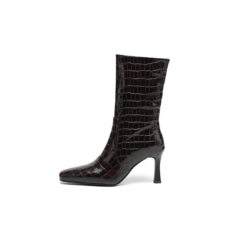 Women's Brown Square Toe Knee High Heeled Boots