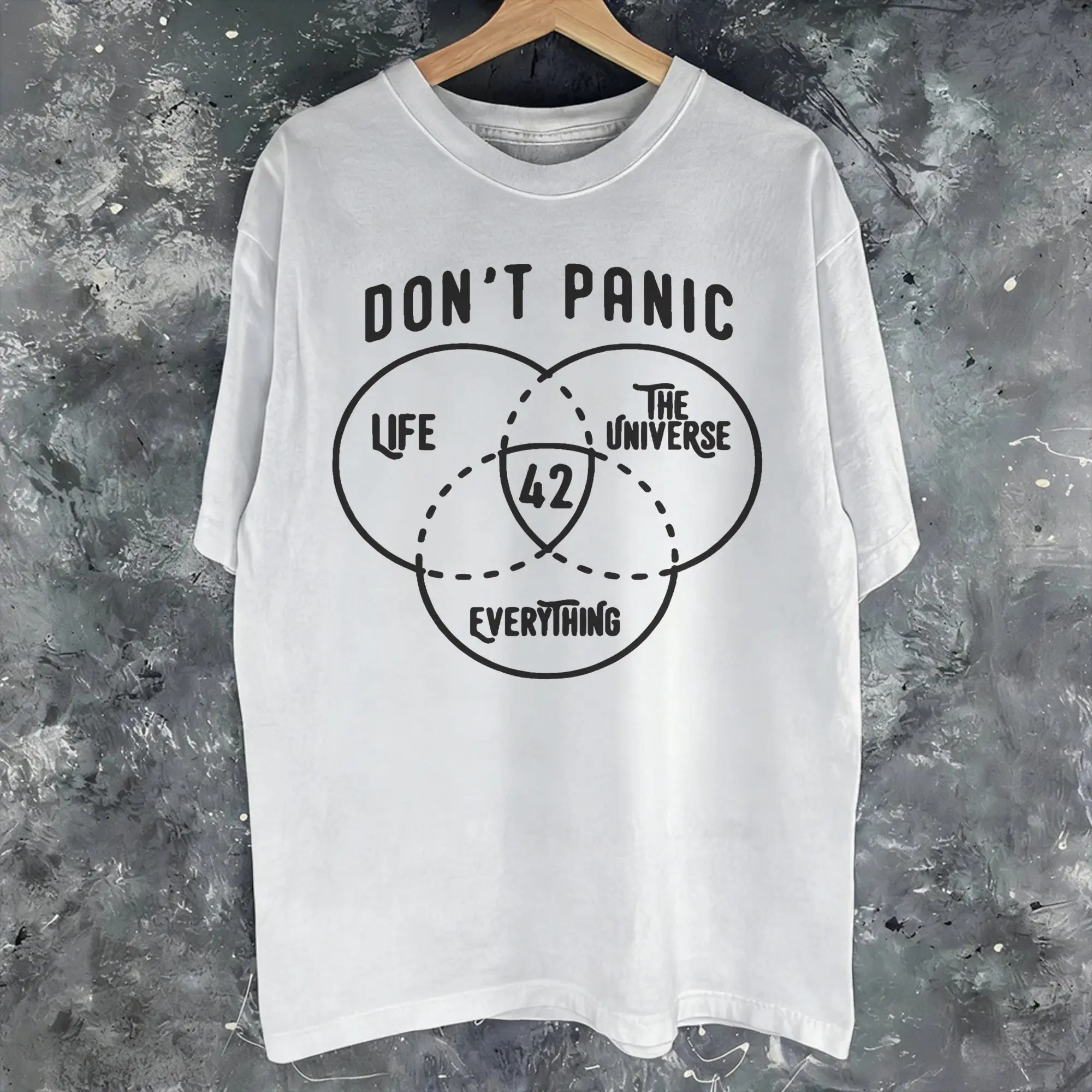 dont panic 42 The Answer To Life Douglas Adams  Graphic Print T Shirt for Men Women  100% Cotton  Tee Shirt Clothing