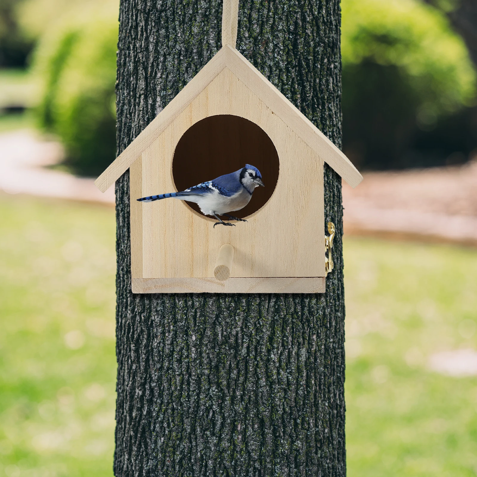 

Wooden Bird Nest Home Store Office Decoration Delicate Simulation Garden Adornment Bamboo Hanging Flower Photography Props DIY L