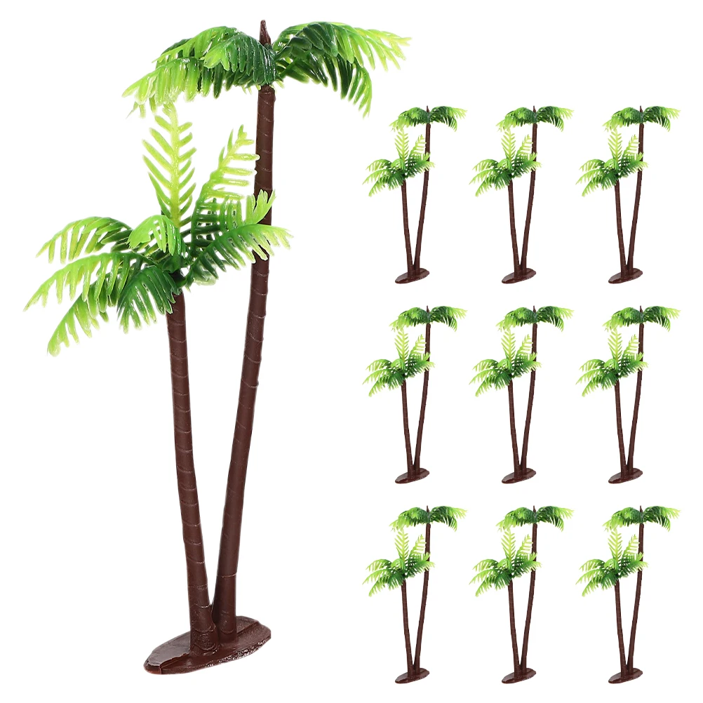 

10pcs Faux Coconut Miniature Palm Trees Plastic Decor Green Small Tree Models for Home Office Cake Topper Decorations