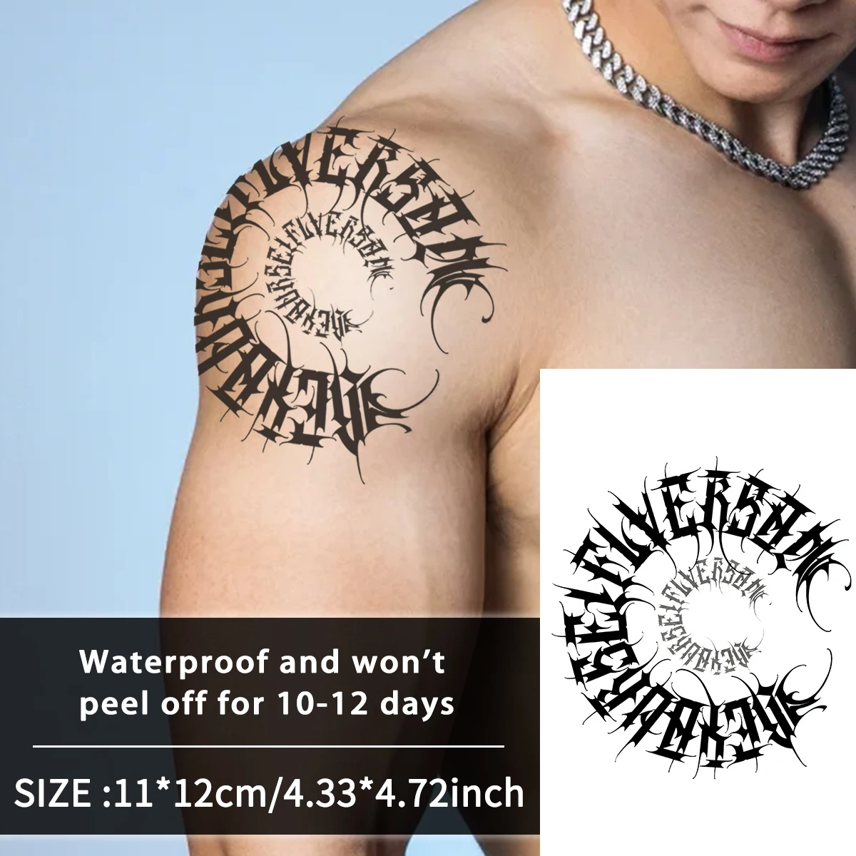 Gothic Script Shoulder Ring Waterproof Temporary Tattoo Sticker, Lasts 1-2 Weeks, Realistic Semi-Permanent Fake Tattoo