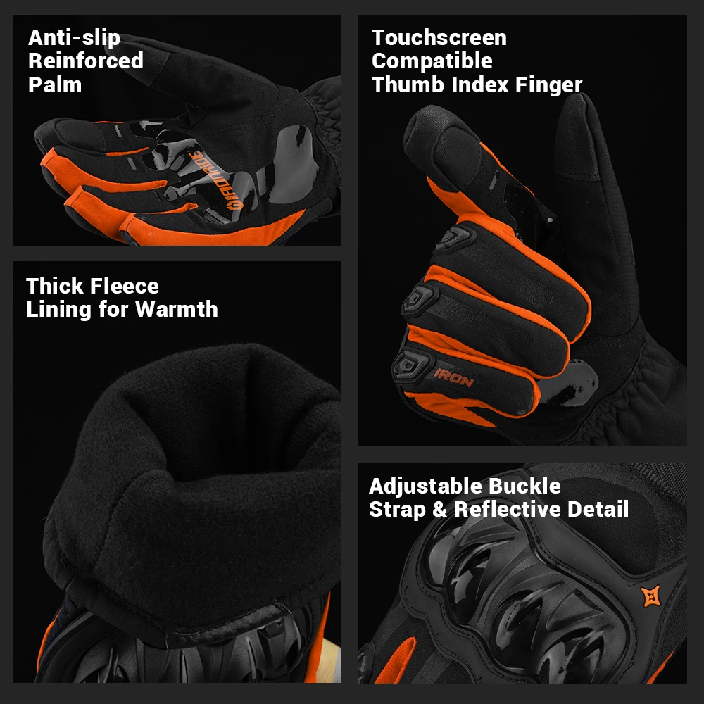 Winter Motorcycle Gloves Touch Screen Motorbike Full Finger Protective Gloves Warm Windproof Motocross Riding Gloves Anti-slip