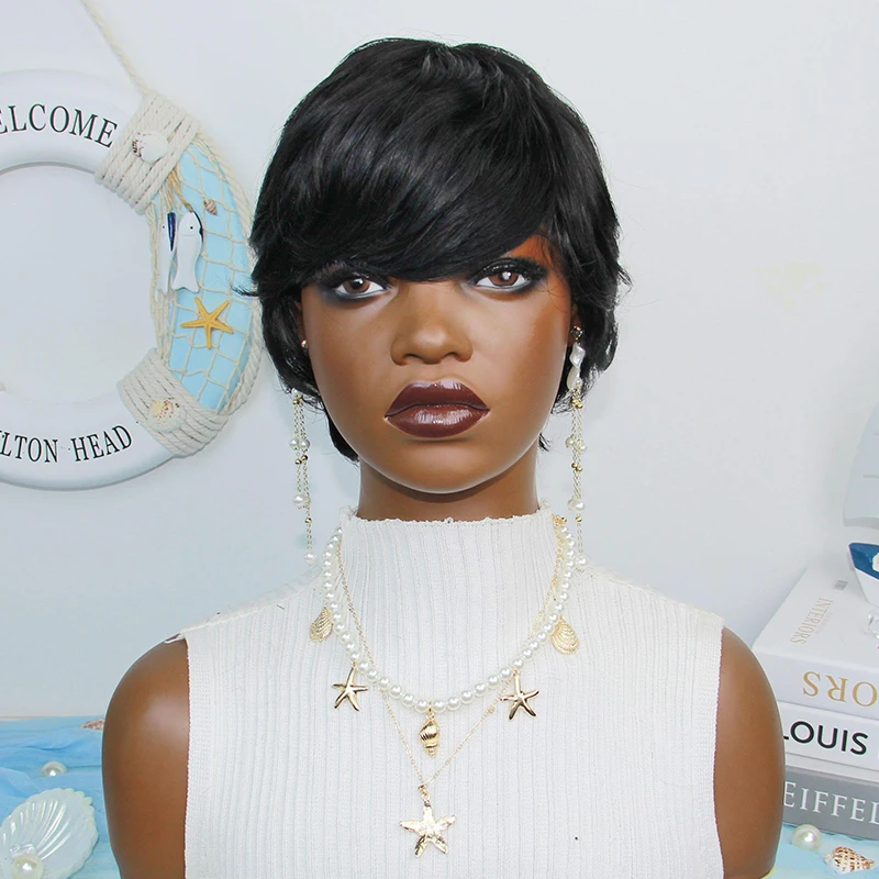 Pixie Cut Wigs Human Hair Brazilian Remy Hair Cheapest Pixie Cut Wig Human Hair Color 1B Full Machine Make Wig On Sale