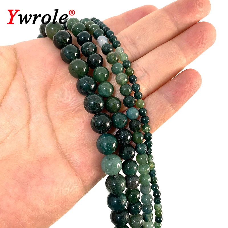 AAA Natural Moss Agate Stone Beads Loose Smooth Round Gemstone For Jewelry Making DIY Bracelet Earrings Accessories 4-12MM 15\'\'