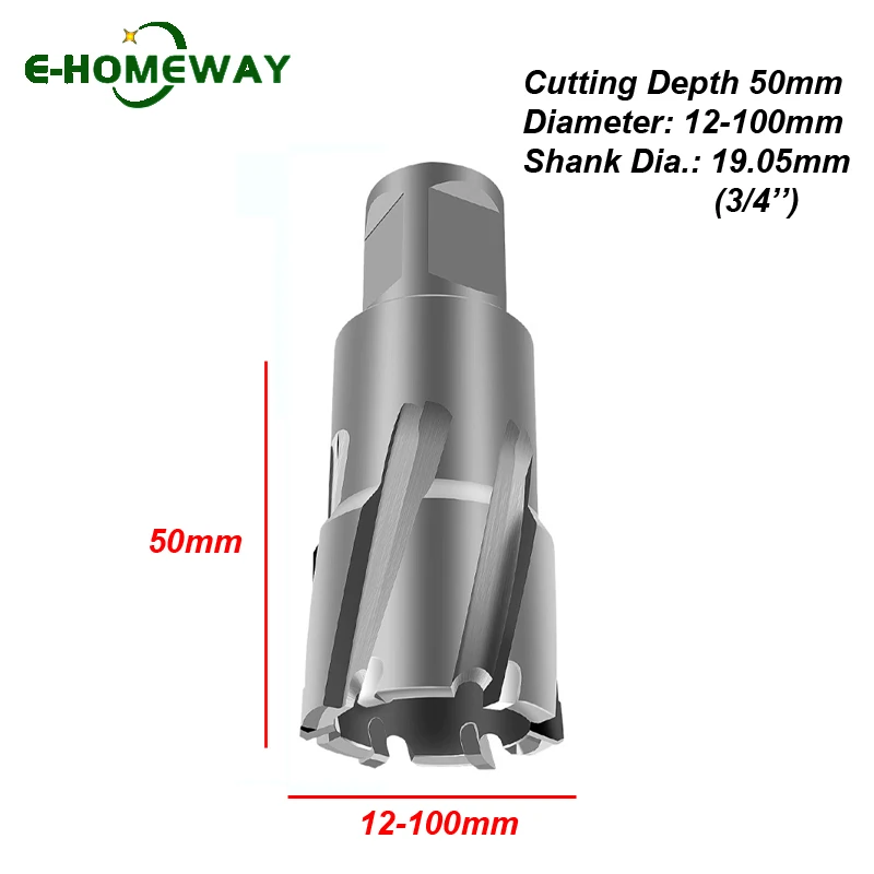 

12-100mm×50mm Depth TCT Annular Cutter | 3/4" Weldon Shank Magnetic Drill Bit | Stainless Steel & Metalwork Hole Cutting Tool
