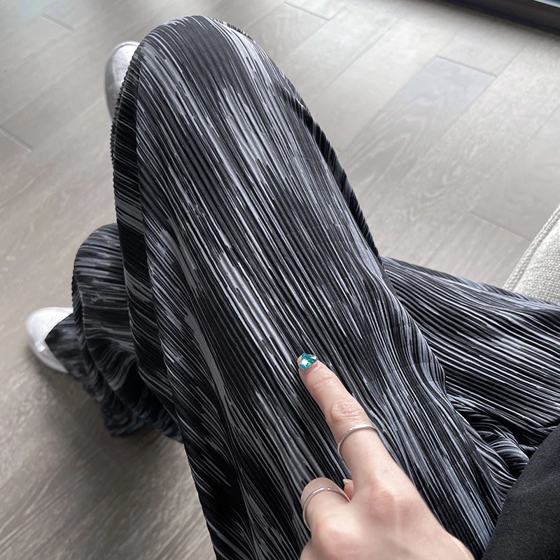 

Женские летние тонкие прямые свободные брюки с высокой талией и широкими штанинами из ледяного шелка, окрашенные, в пол, асимметричного кроя