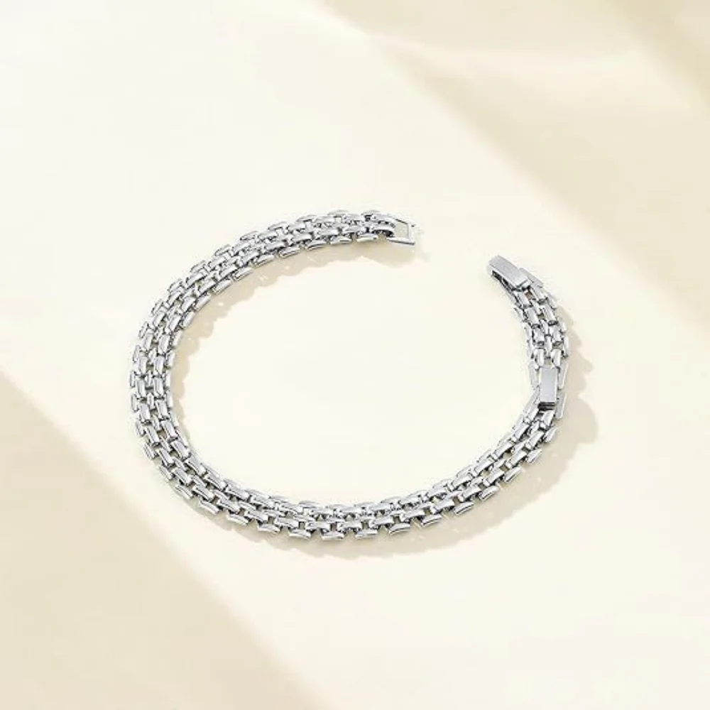 925 Silberbeschichtetes Kubanisches Kettenarmband Fußkettchen für Damen Mode Minimalistisch Vielseitig Dickes Kettenarmband Sommer Strand Schmuck – Detail 3