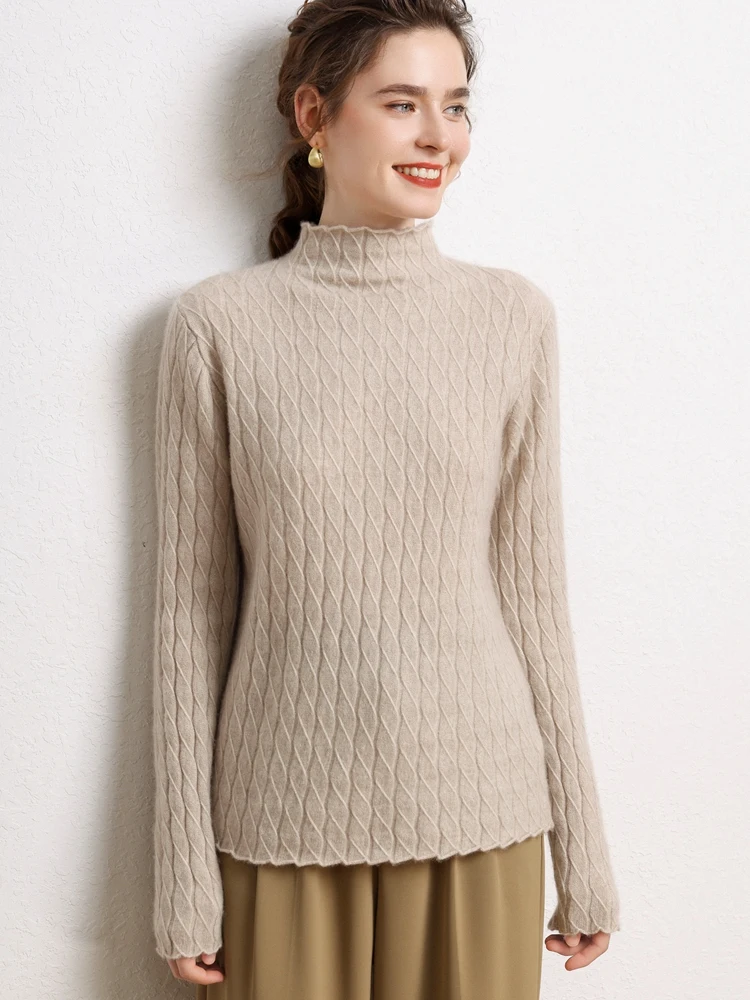 새로운 여성 패션 솔리드 터틀넥 풀오버 100% 캐시미어 스웨터 가을 겨울 따뜻한 소프트 케이블 스티치 그레이스 의류상의