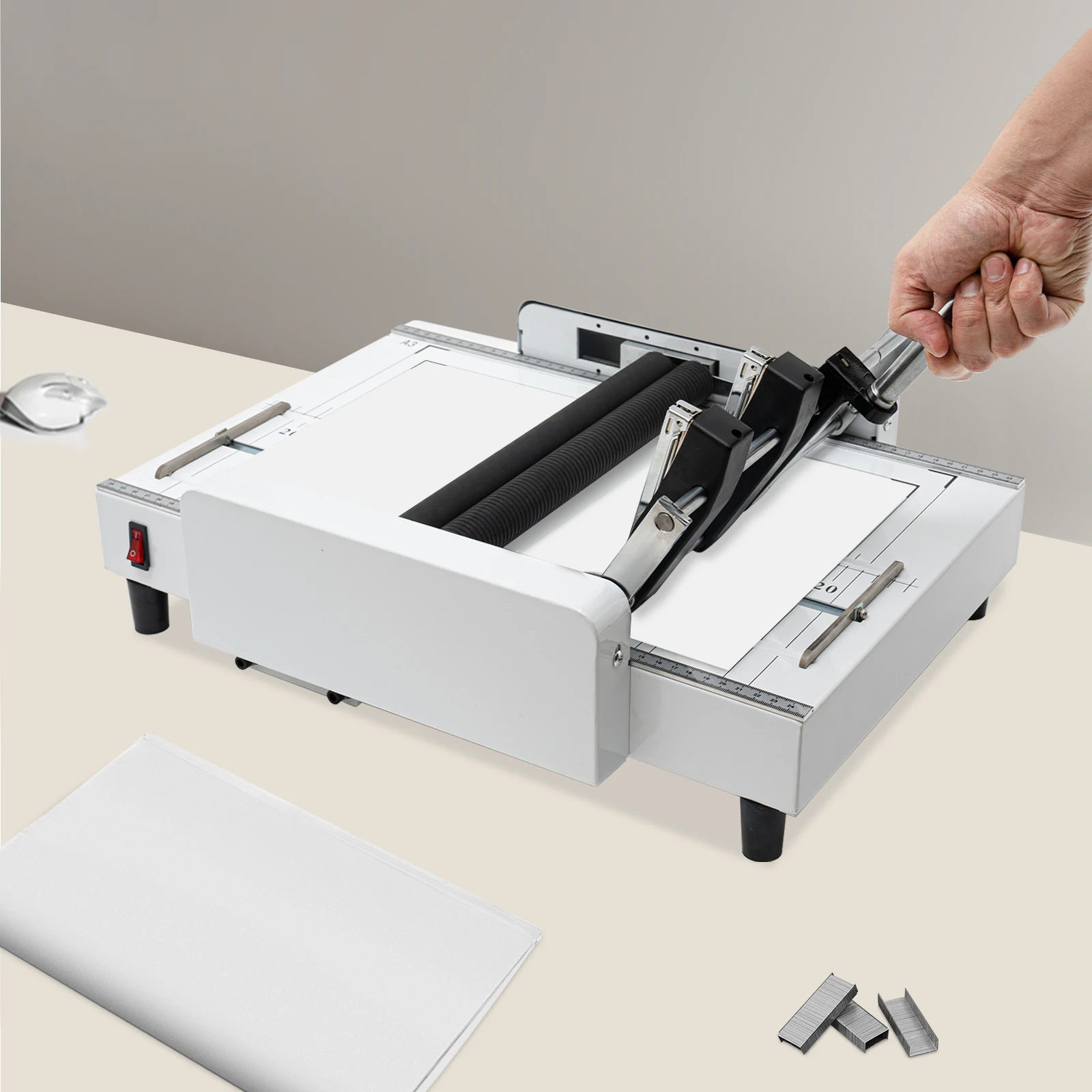 A3 Folding Binding Machine With 4 Locating Stops, 2-in-1 Booklet Maker With 50-Staple Capacity, 200-300 Books/H For Office, 110V US Plug