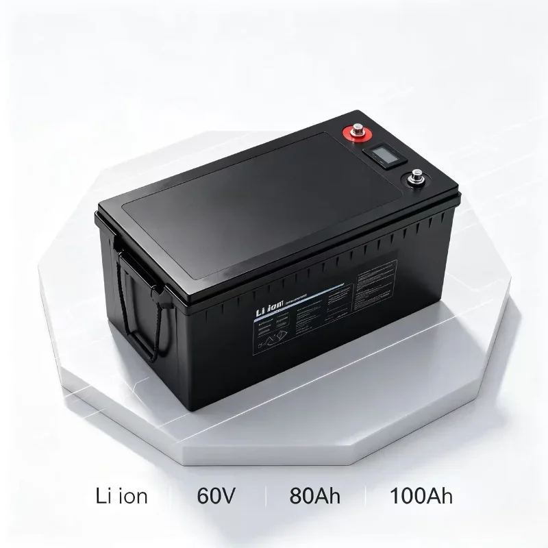 60V 80Ah 100Ah Li‑Ion Lithium Battery Power Backup Built‑in BMS With 10A Fast Charger For Hybrid Electric Vehicle Golf Cart Sola