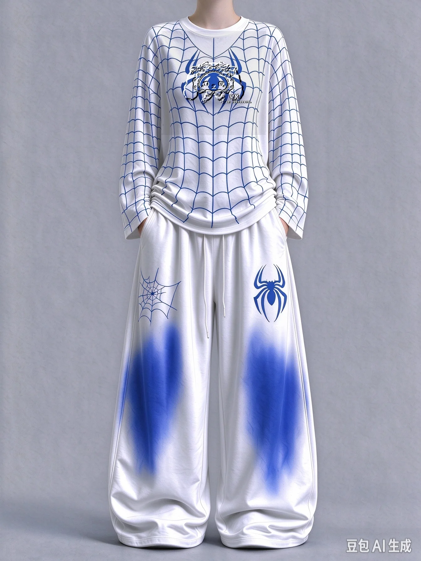 New Hit Spider Print Long-Sleeve T-Shirt Set, Spring and Autumn Unisex Street Style, Fan Collection, 2-Piece Set FamilyMatching