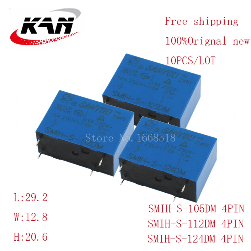 

Free shipping 10pcs Power relay SMIH-S-105DM SMIH-S-112DM SMIH-S-124DM 5VDC 12VDC 24VDC 16A 250VAC 4PIN Original New