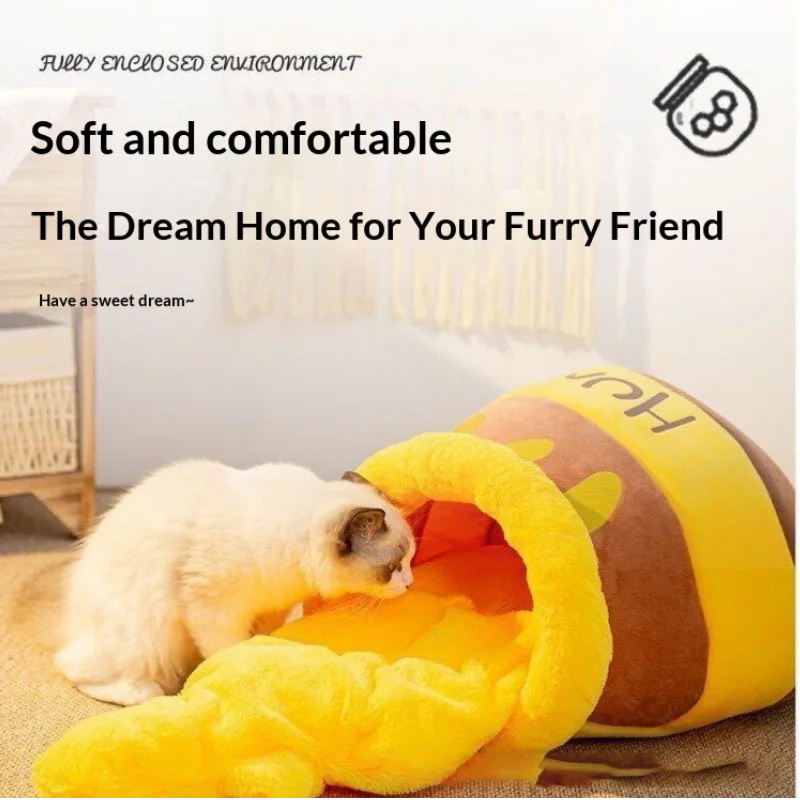 Allgemeines Katzenbett in Honigglasform, halbgeschlossen, warmes Haustierhaus, waschbares Schlafnest für kleine Hunde und Katzen, für den ganzjährigen Gebrauch. – Detail 6