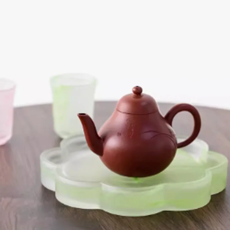 Petal Crystal Glass Teapot High End Teapot Cushion Dry Brewing Table Tray Tea Holder Japanese Single Layer Tea Set Accessories
