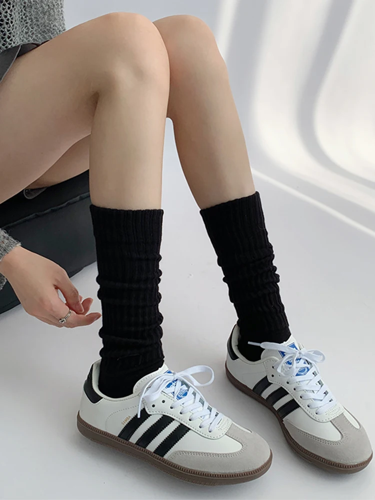 Tube Socks Women's Pure Color Thick Thread Knitted Cotton Leg Shaping Simple Fashion All-Match Autumn and Winter White American