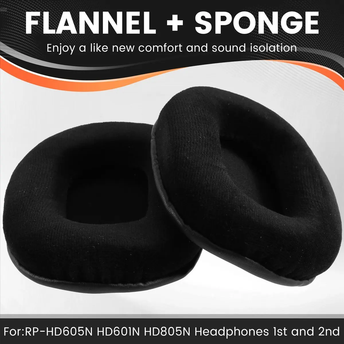 【ELEVATE LIFE】1pair Flannel Sponge Ear Pads Cushion Cover Earpads Replacement for RP-HD605N HD601N HD805N Headset Black