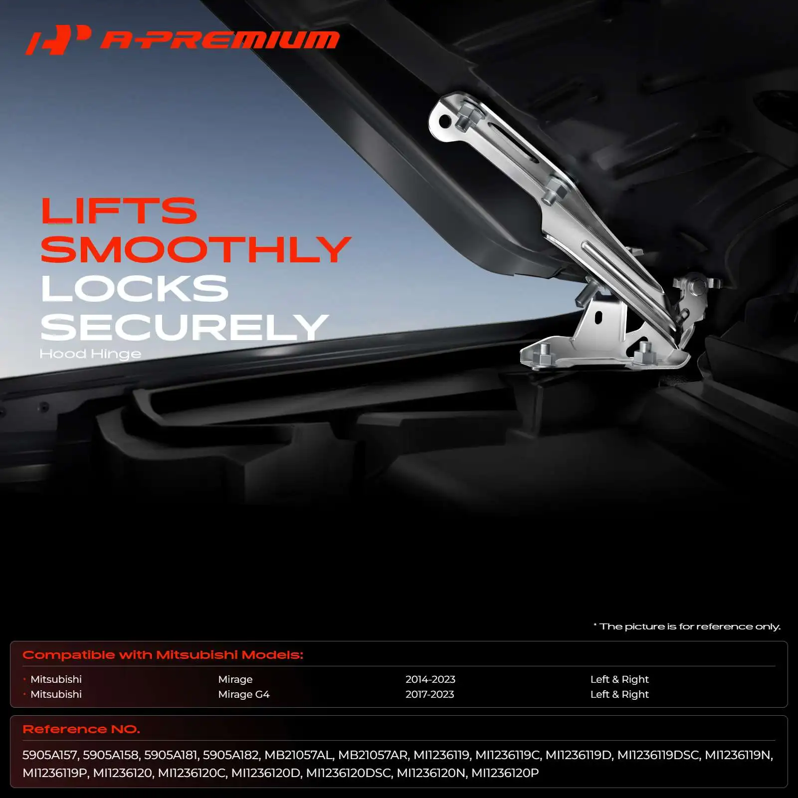 A-Premium Pair Front Driver & Passenger Side Hood Hinge for Mitsubishi Mirage 2014-2023 Mirage G4 2017-2023