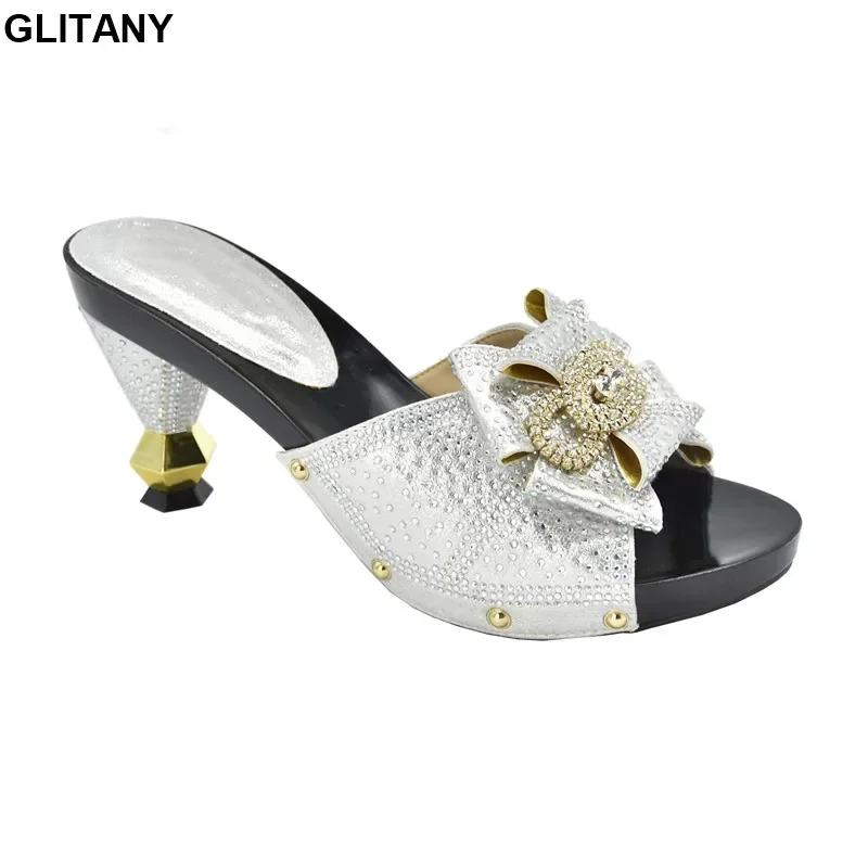 

New Fashion Ladies Dress Shoes African Women Wedding Shoes Decorated with Rhinestone Italian Women Elegant Women Open Toe Pumps