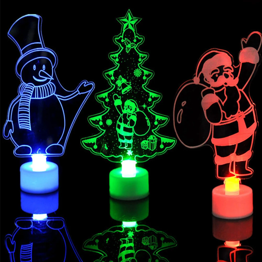 Luminous Colorful Acrylic Small Night Light Christmas Tree Snowman Santa Claus Gift Christmas Decoration Products Supplies