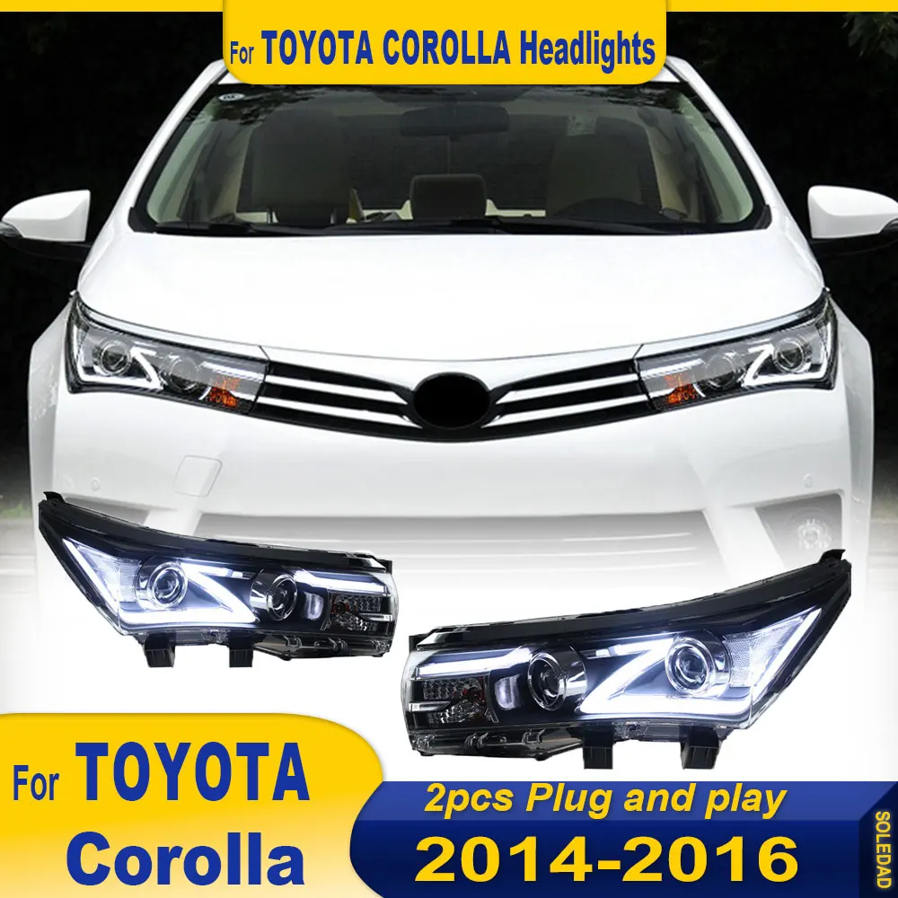 A pair Car Head Lamp for Toyota Corolla Headlight 2014-2016 Headlights  Altis DRL Turn Signal High Beam Angel Eye Projector Lens