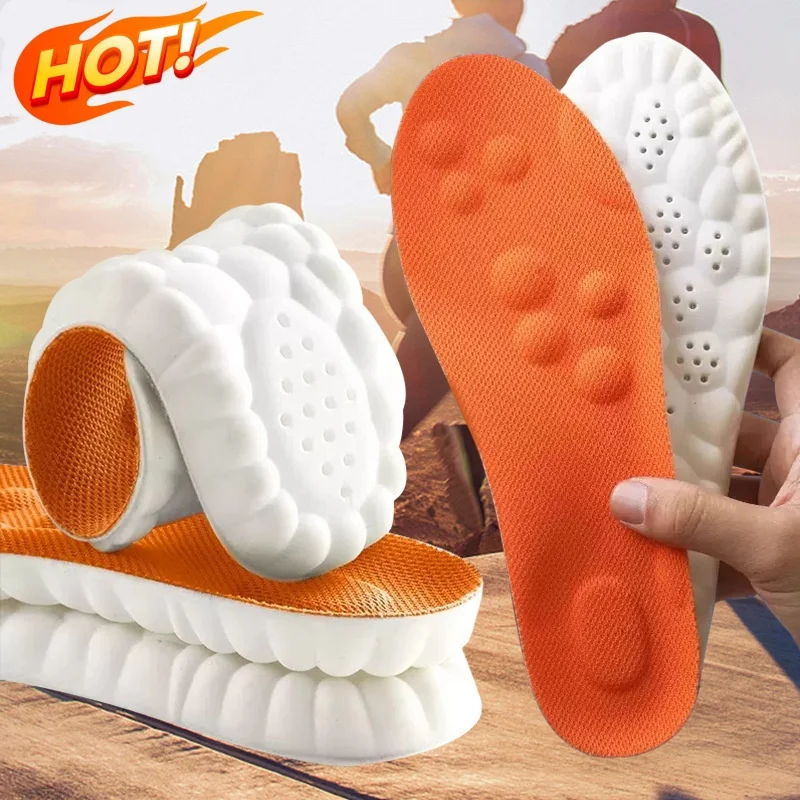 2026New 4D Cloud Technology PU Sole Sports Insoles Soft Breathable Shock Absorption Cushion Running Insoles For Orthopedic Care