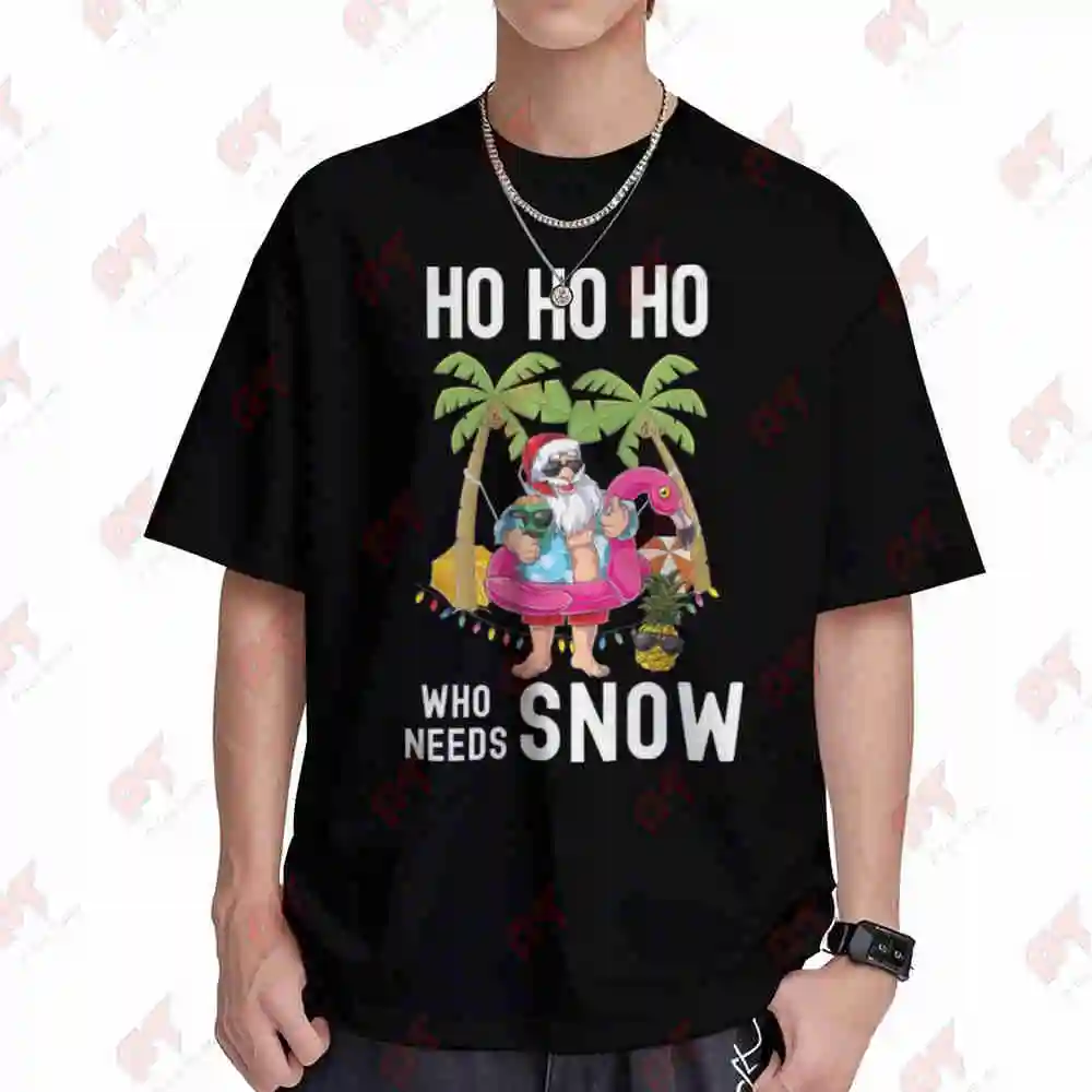Christmas Tropical Ho Ho Ho Who Requires Snow Short Sleeve Tee 100% Cotton T-Shirt
