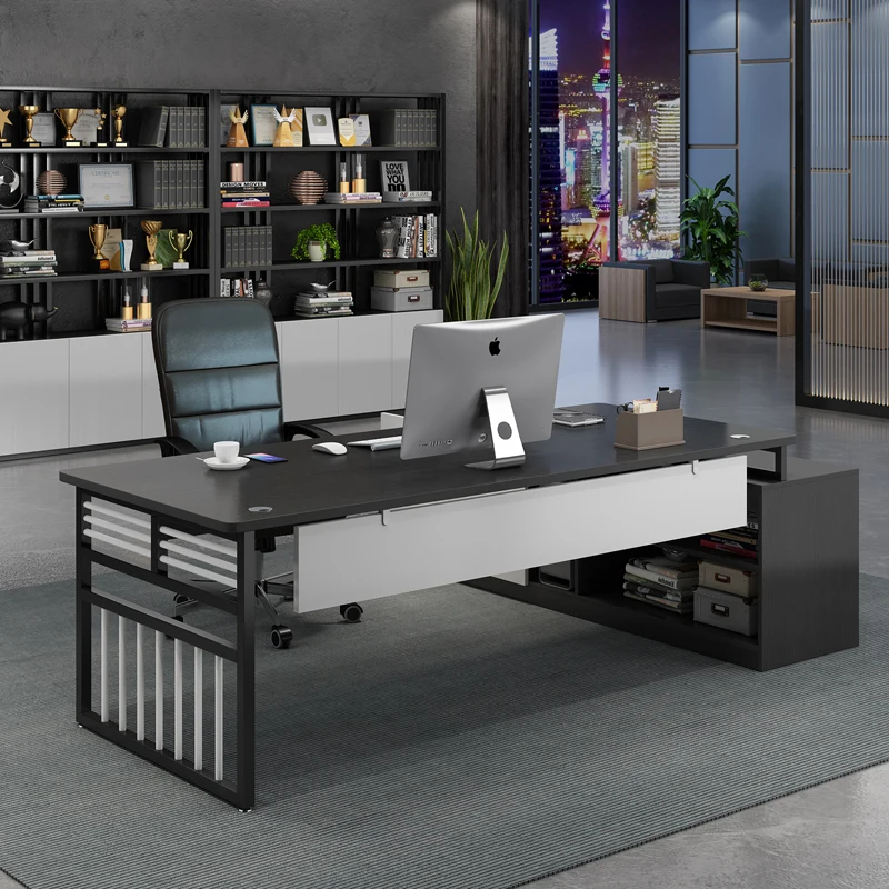 Light Luxury Boss Office Desk General Manager Big Ban Tai Boss Desk New Chinese Style Large Plate Table and Chair