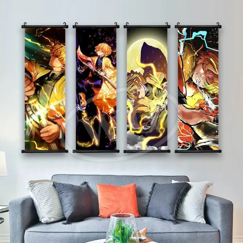 Demon Slayer Hashira Nezuko Agatsuma Zenitsu Inosuke Scroll Canvas Wall Hanging Painting Home Decor Anime Poster Wall Art Room