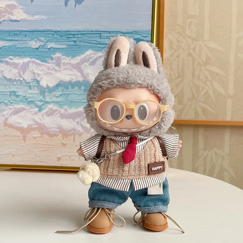 

17cm Academic Style Mini Plush Doll Outfit Accessories For Labubu Clothes Idol Korea Kpop Exo Travel Suit Sweater Clothing Gift