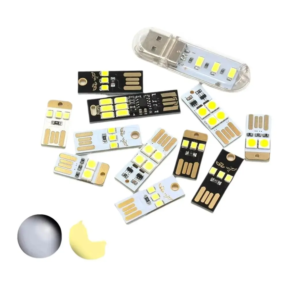 2pcs Night Lamp Mini Pocket Card Power Keychain Night Light USB LED Bulb Book Light For Laptop PC Powerbank White Warm White