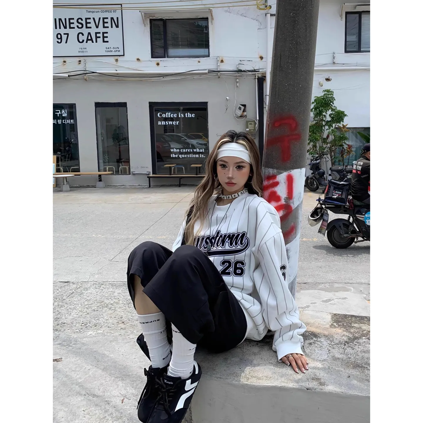 فضفاض النمط الأمريكي الرياضي الوردي إلكتروني التطريز المشارب جولة الرقبة المرأة طبقة الهواء النسيج البلوز عارضة الترفيه بولي... #4