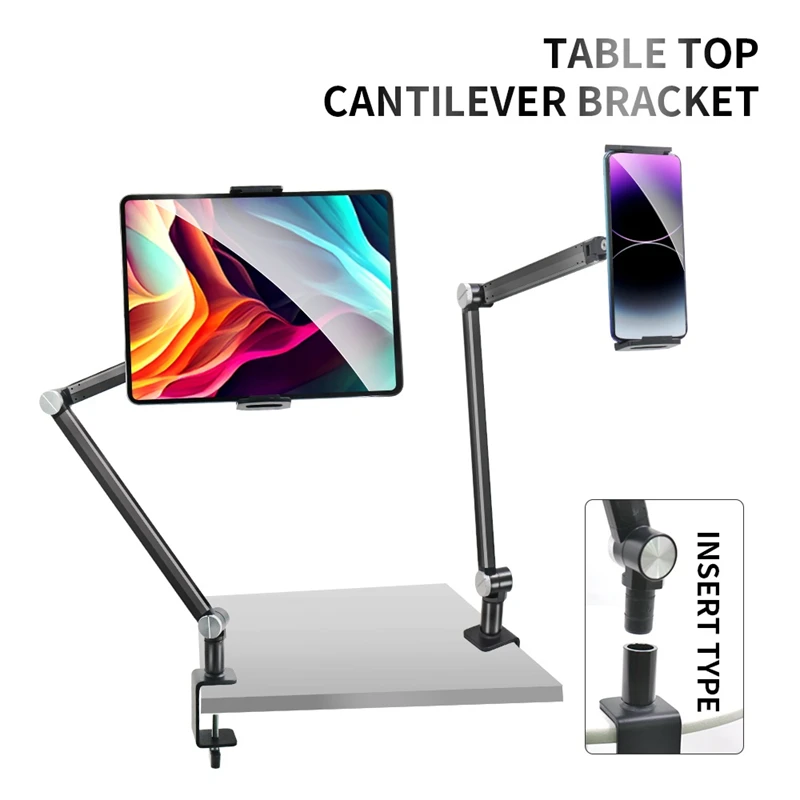 Tablet Stand For iPad Samsung Xiaomi Pad Holder Bed Desktop Long Arm Rotatable up to 23cm Clip Phone Mount Support Table Bracket