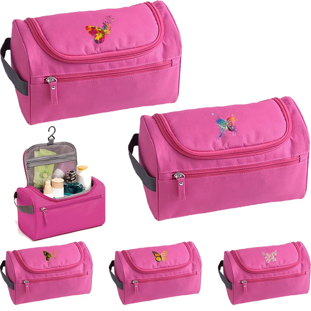 Hanging Travel Toiletry Bag Portable Cosmetic Organizer Multi‑Pocket Pouch Butterfly Pattern Wash Bag Business Vacation Trip