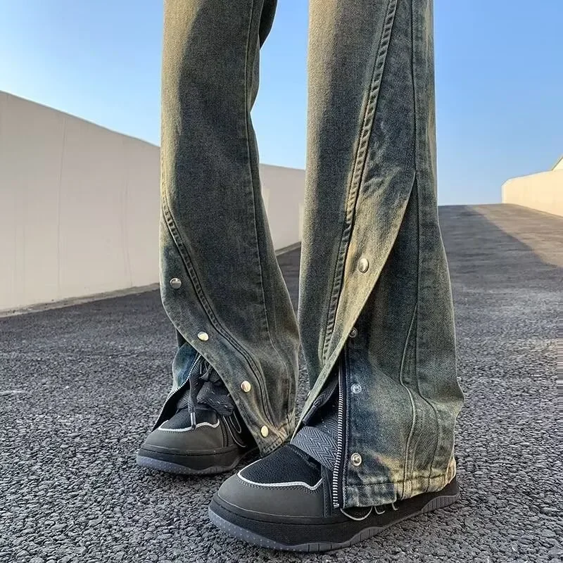 Jean à Jambes Droites pour Homme, Pantalon Cargo en Denim, Couleur Unie, avec Bouton de Ventilation, Nouvelle Collection Printemps 2024